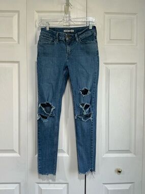 🤎 Levi’s 535 Women’s Super Skinny Blue Distressed Denim Jeans Raw Hem - 6/ 28